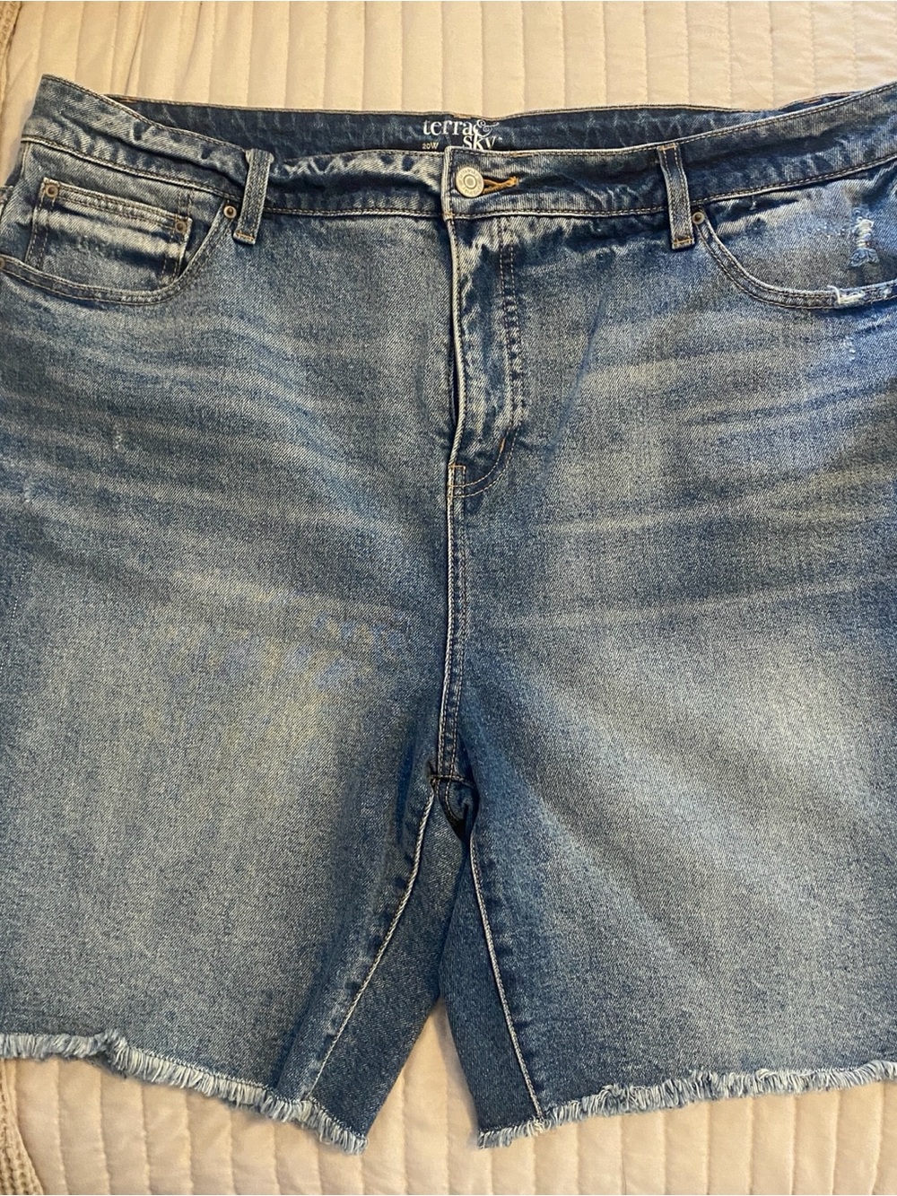 Terra & Sky Light Blue Distressed Denim Bermuda Shorts